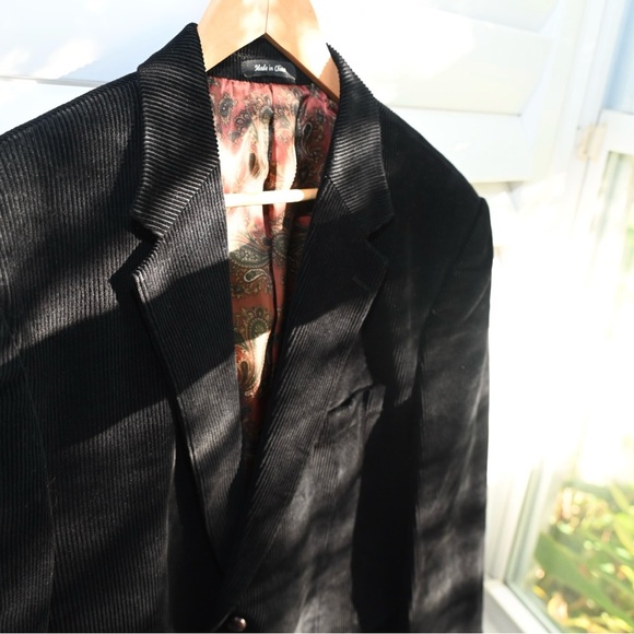 Lauren Ralph Lauren Black Corduroy Blazer Jacket Men's 46R Paisley Lining